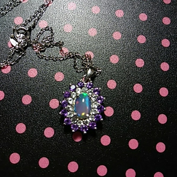 18 in opal and ameythst drop necklace - Picture 2 of 2